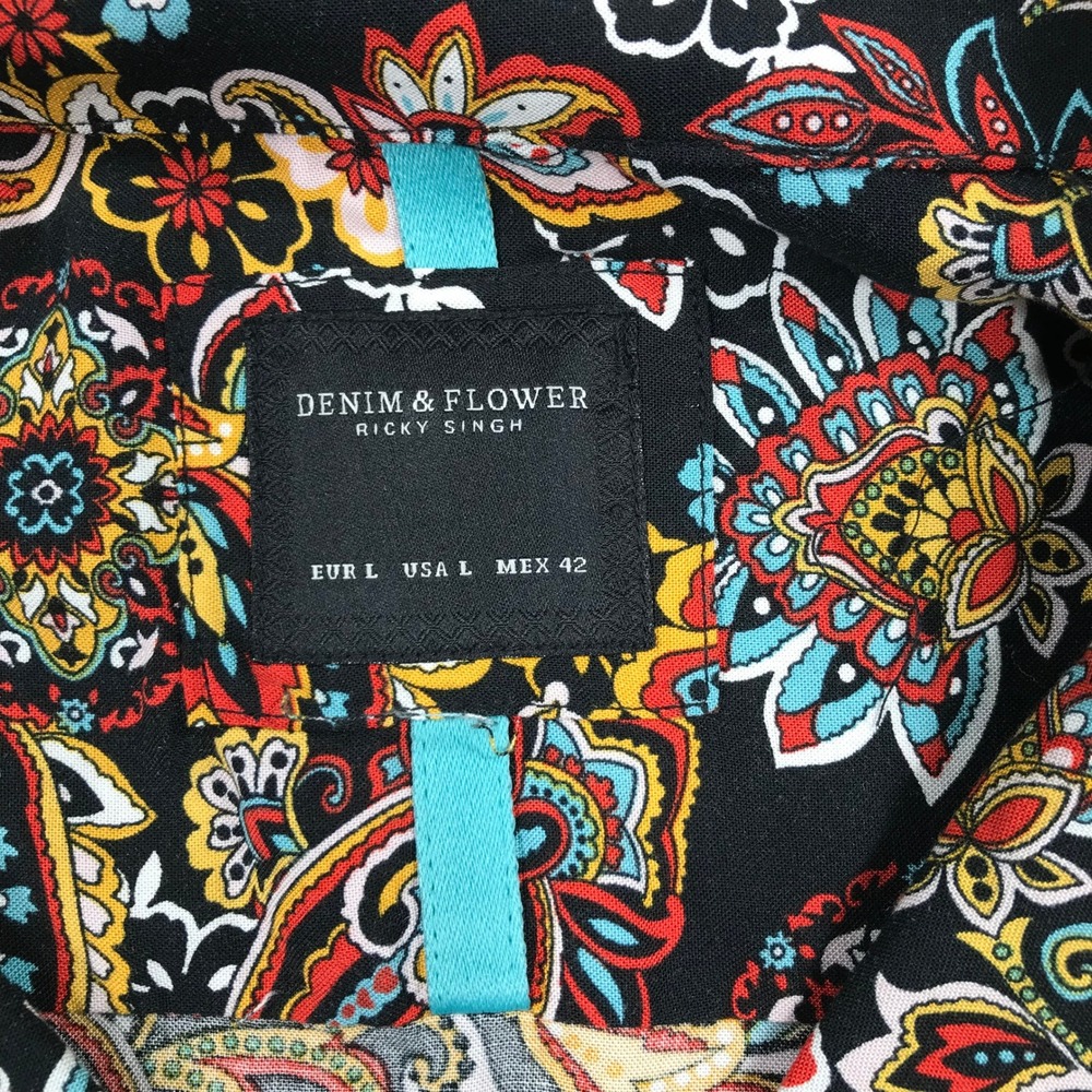 Denim & Flower Shirt Mens Large Paisley Viscose Short Sleeve Lightweight NEW - Picture 3 of 10